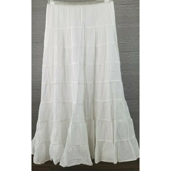 CYNTHIA VINCENT // boho peasant silver beaded tiered maxi skirt - Picture 9 of 16